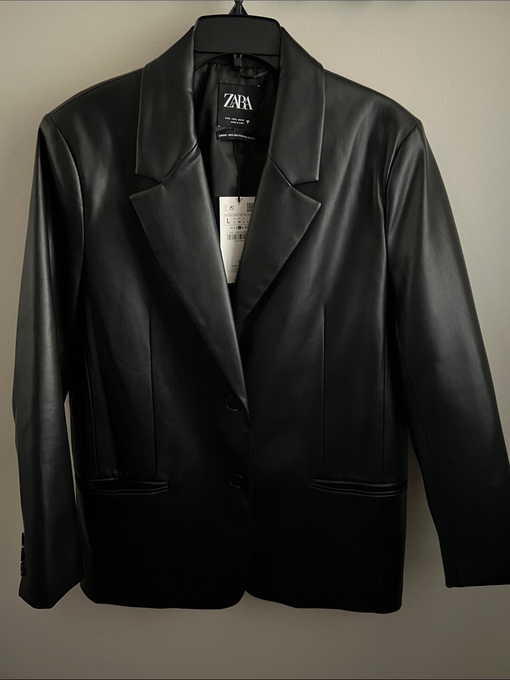 Zara Black Faux Leather Blazer Jacket